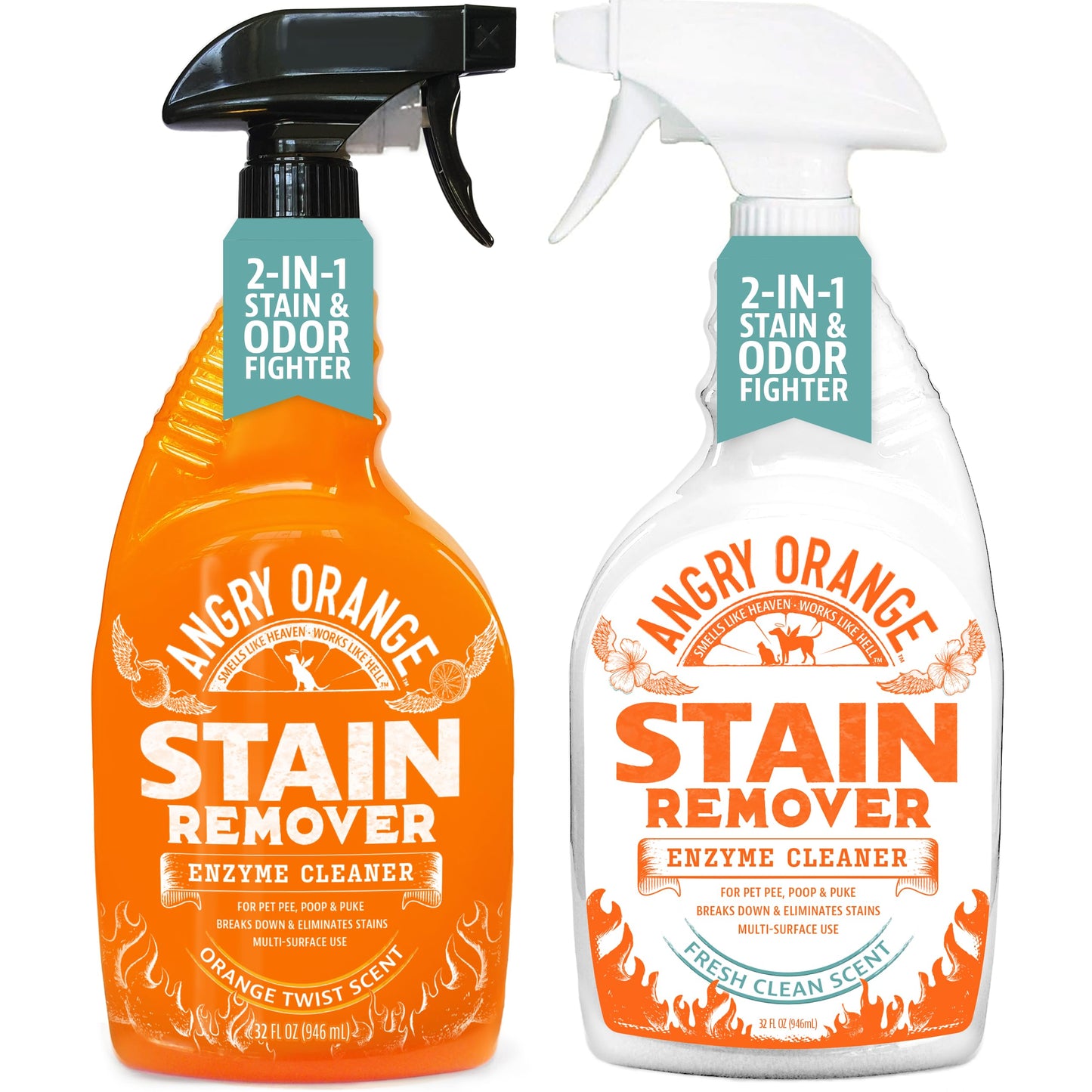 ANGRY ORANGE Pet Stain Remover for Dog Urine and Stains - Enzyme Cleaner - Citrus + Fresh Sent - Value 2 pack by Wowza Finds