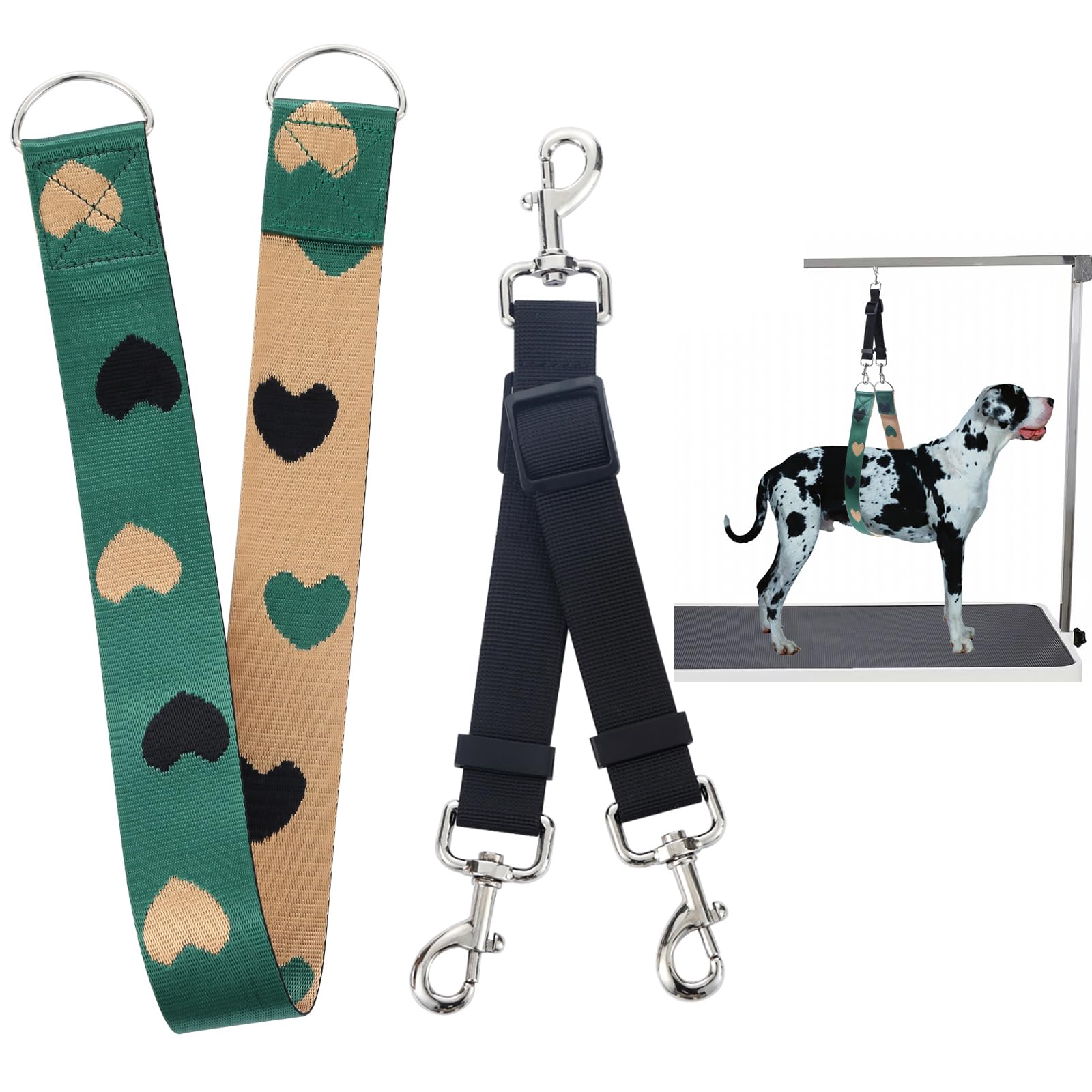 Pet Dog Grooming Arm Accessories - Pet Dog Grooming Belly Straps with Connector Pet Dog Grooming Belly Support Band Dog Grooming Table Arm Supplies Pet Dog Grooming Loops Dog Loop Heart Pattern by Wowza Finds