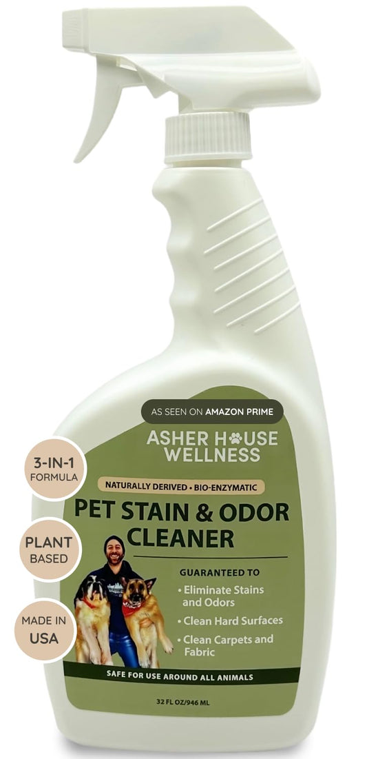 Asher House Wellness Pet Odor Eliminator for Home - 3-in-1 Bio-Enzymatic Formula for Pet Stain & Carpet Stain Cat & Dog Pee Poop Urine Odor Remover - Safe Enzyme Cleaner Spray for Animals Surfaces by Wowza Finds
